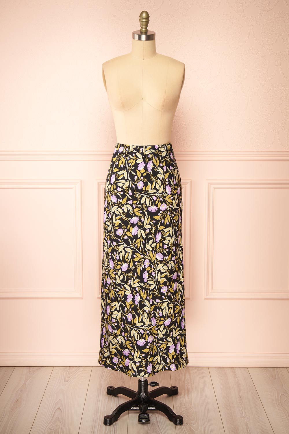 Yasmina Long Black Floral Skirt | Boutique 1861 front view
