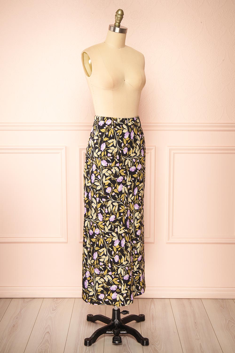 Yasmina Long Black Floral Skirt | Boutique 1861 side view