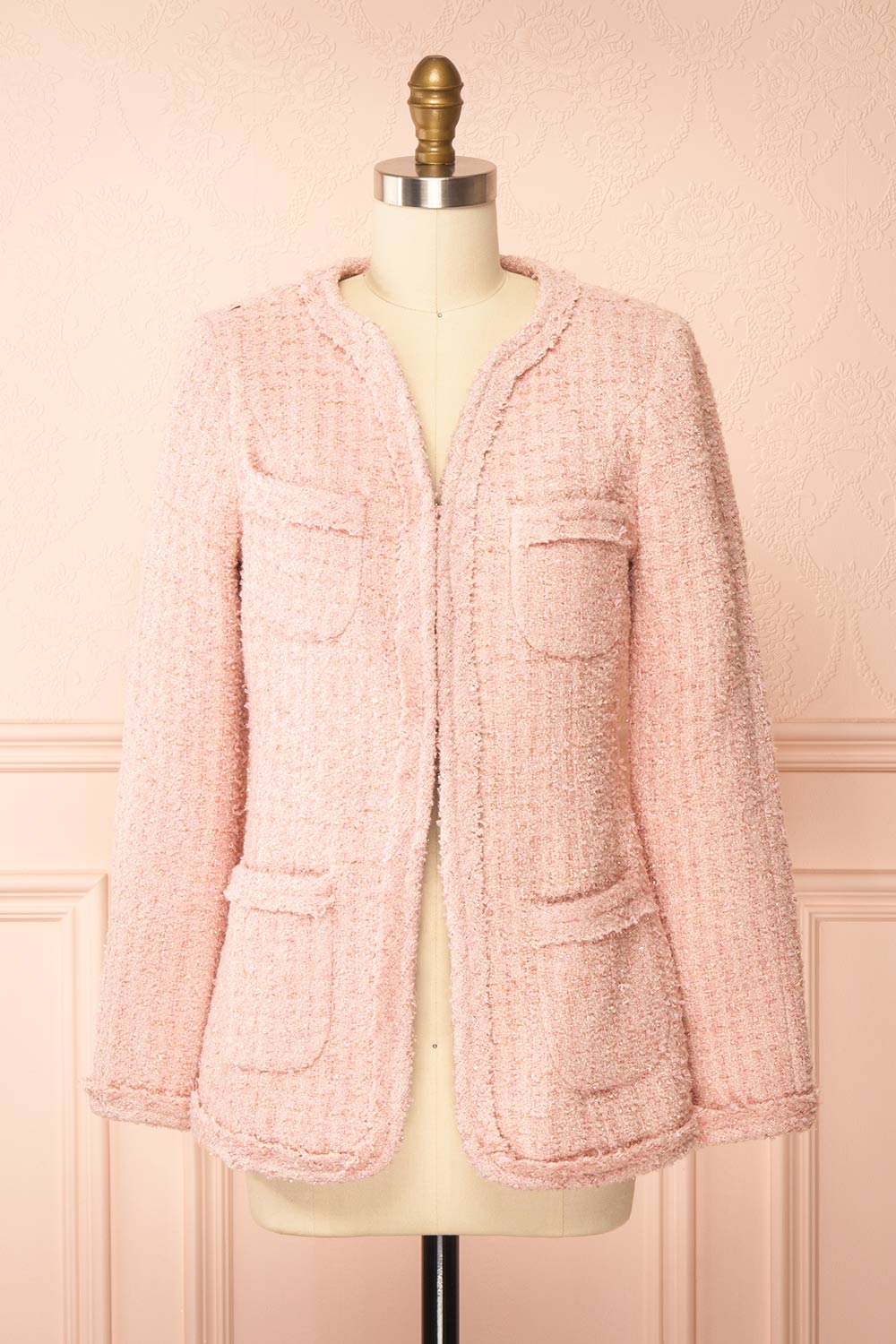 Yasmine Sparkling Pink Tweed Blazer | Boutique 1861 front view