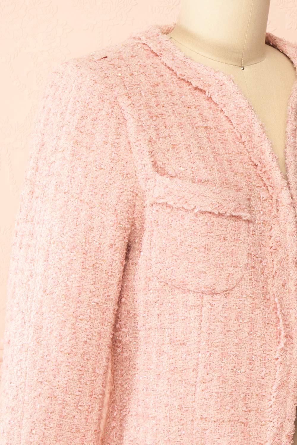 Yasmine Sparkling Pink Tweed Blazer | Boutique 1861 side