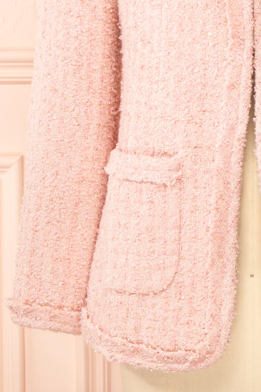 Yasmine Sparkling Pink Tweed Blazer | Boutique 1861 sleeve