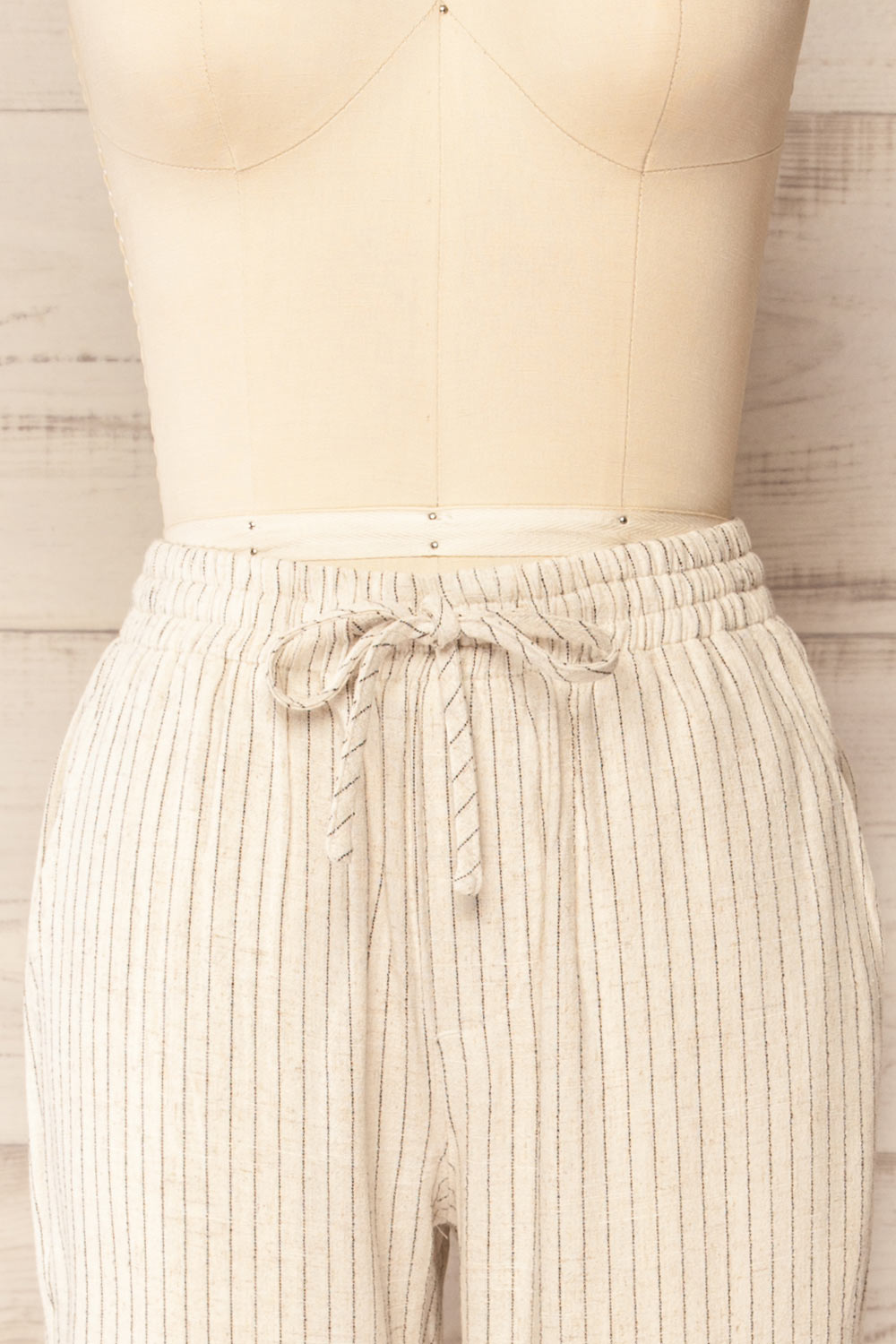 Yecal Beige Striped Linen Pants | La petite garçonne front