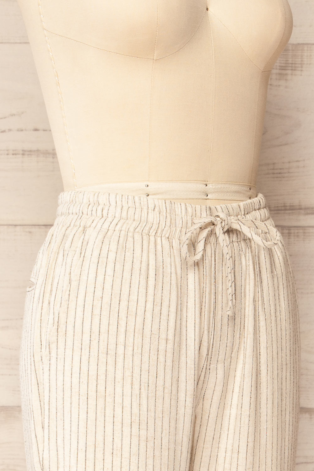 Yecal Beige Striped Linen Pants | La petite garçonne side