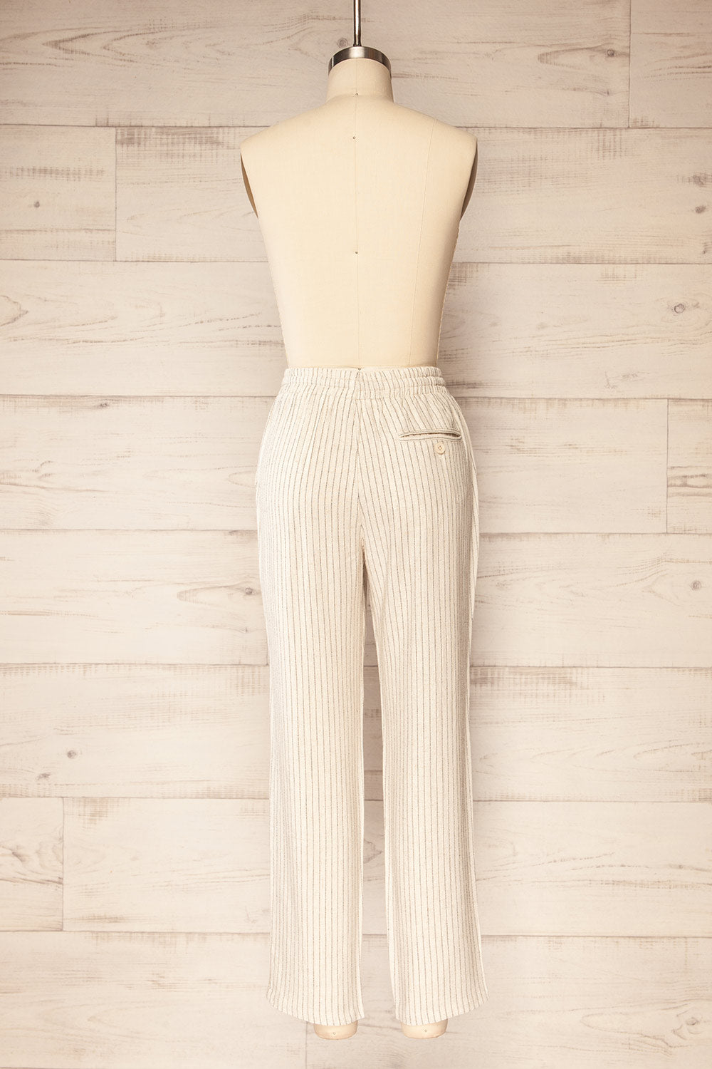 Yecal Beige Striped Linen Pants | La petite garçonne back view