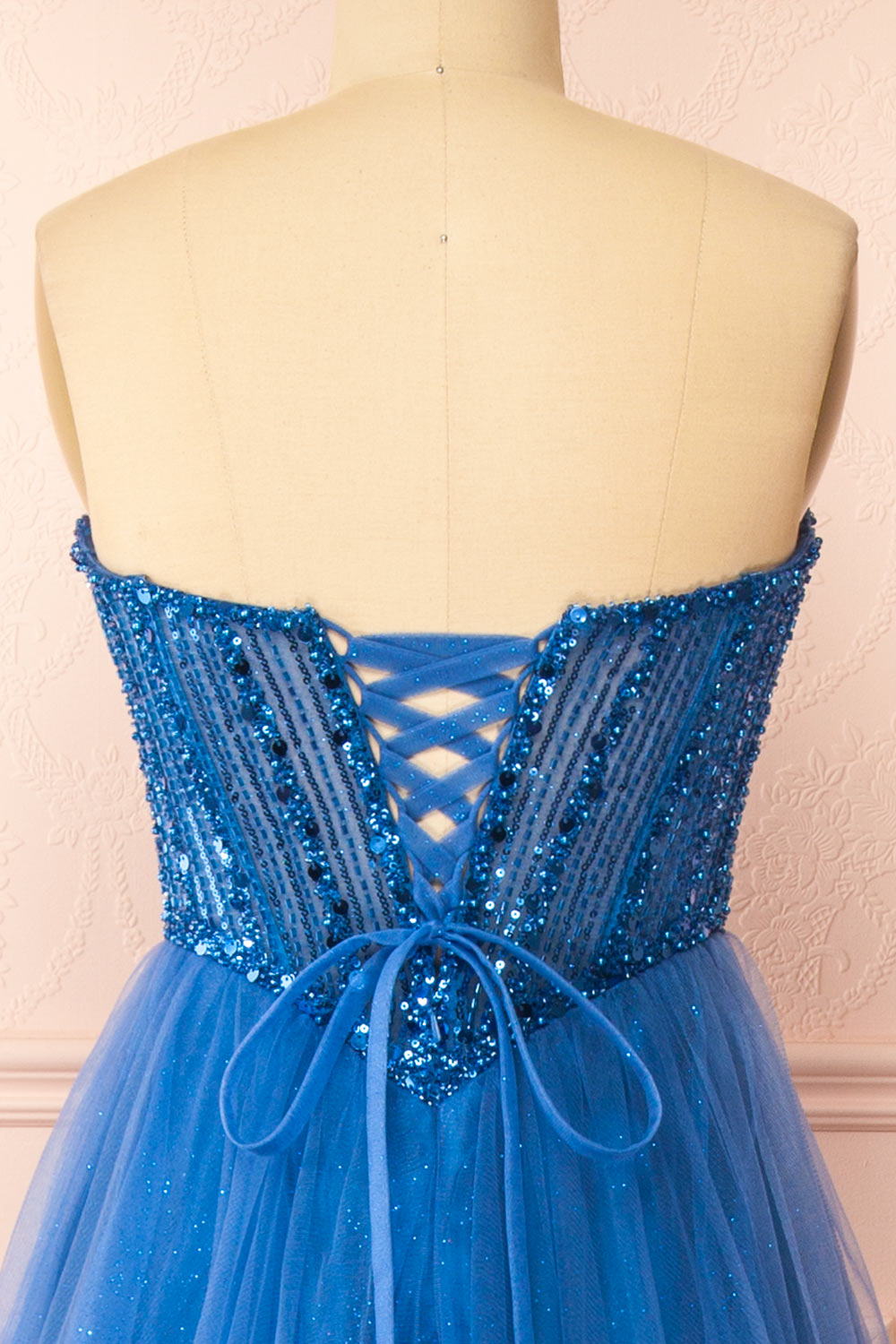 Yeji Blue Sparkly Maxi Dress w/ Embroidered Bodice | Boutique 1861 back