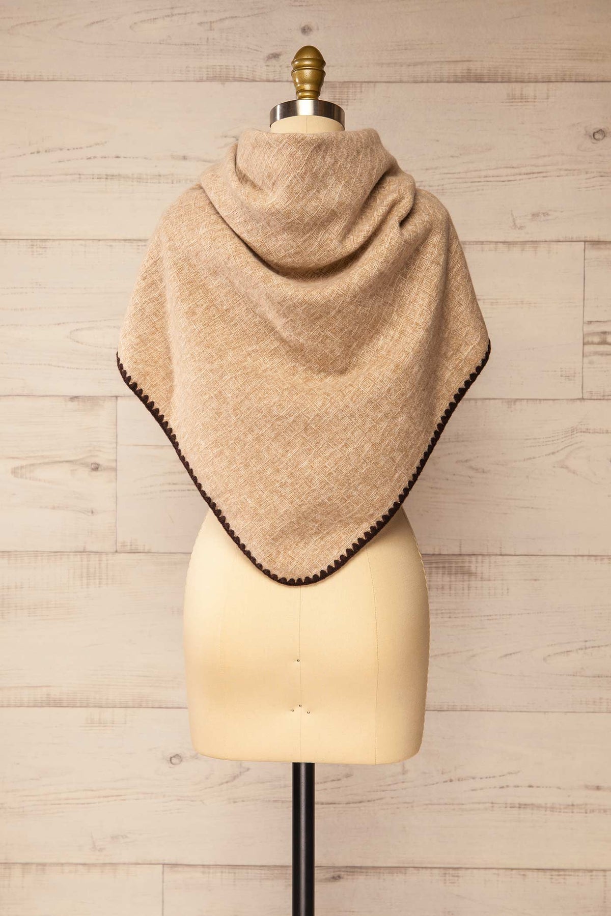 back view of Yelka Beige Triangle Soft Shawl with Contrast Stitch at La petite garçonne