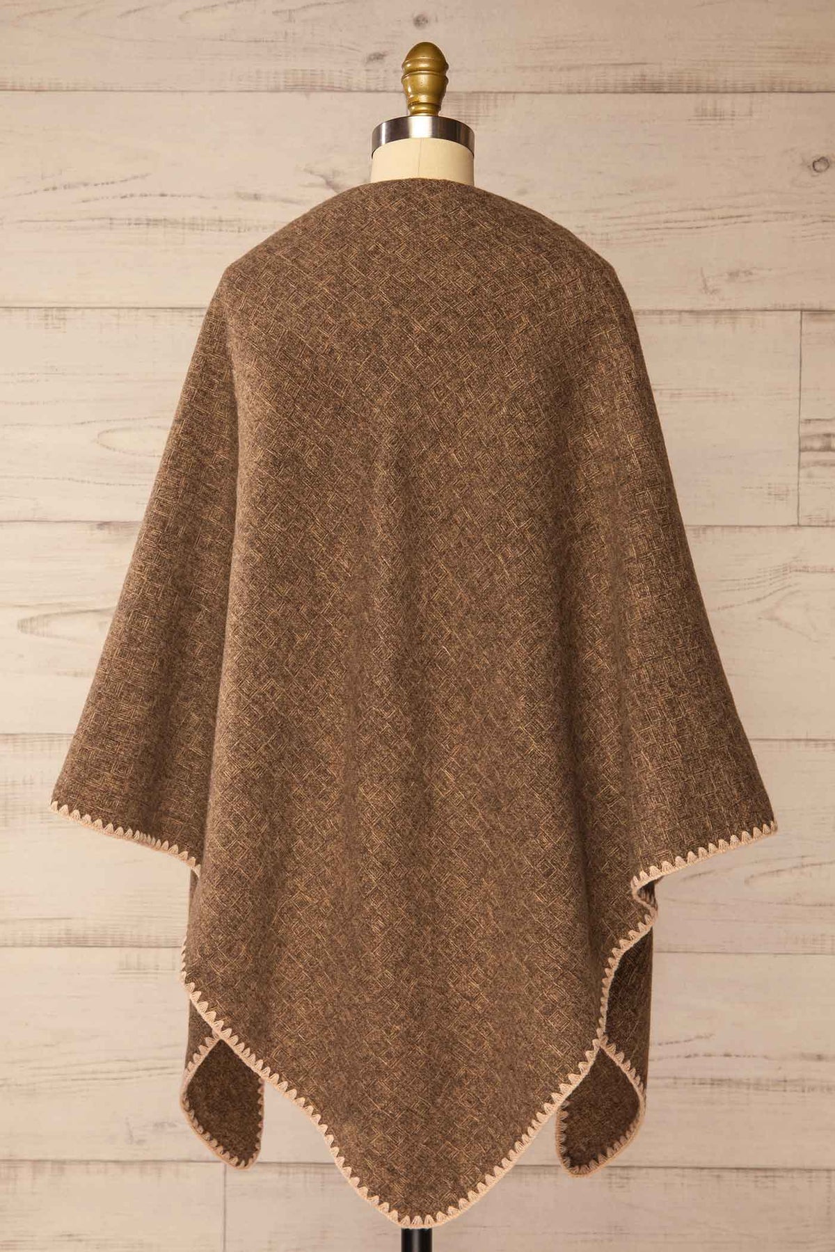 back shawl view of Yelka Brown Triangle Soft Shawl with Contrast Stitch at La petite garçonne
