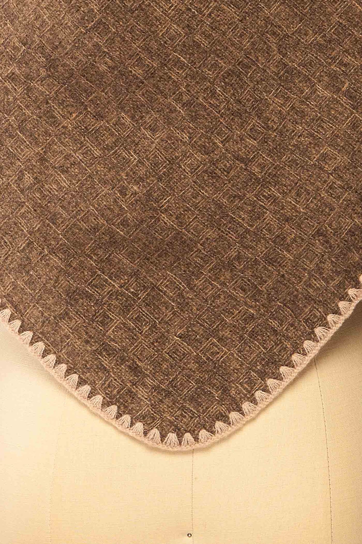 fabric view of Yelka Brown Triangle Soft Shawl with Contrast Stitch at La petite garçonne