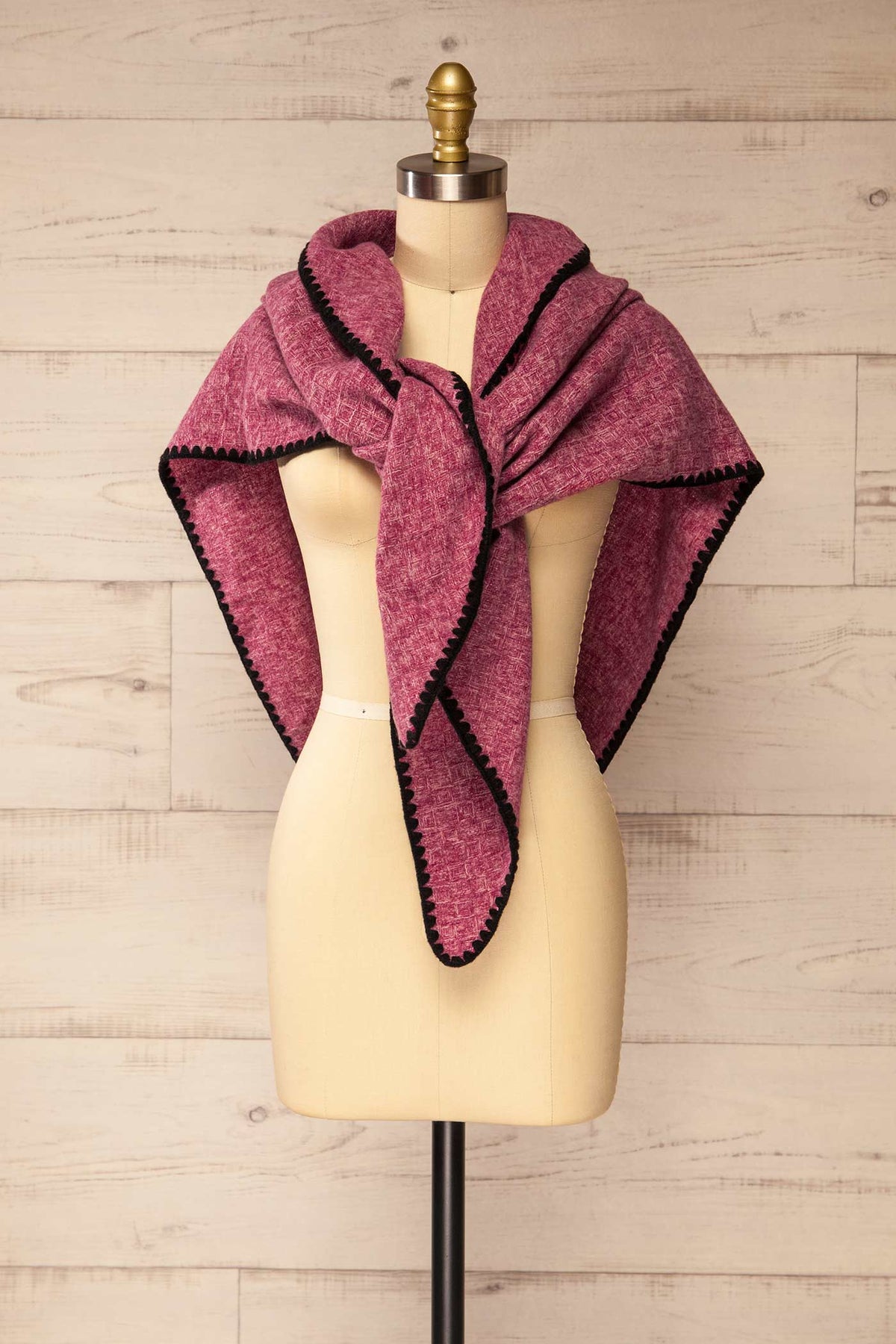 front view of Yelka Pink Triangle Soft Shawl with Contrast Stitch at La petite garçonne