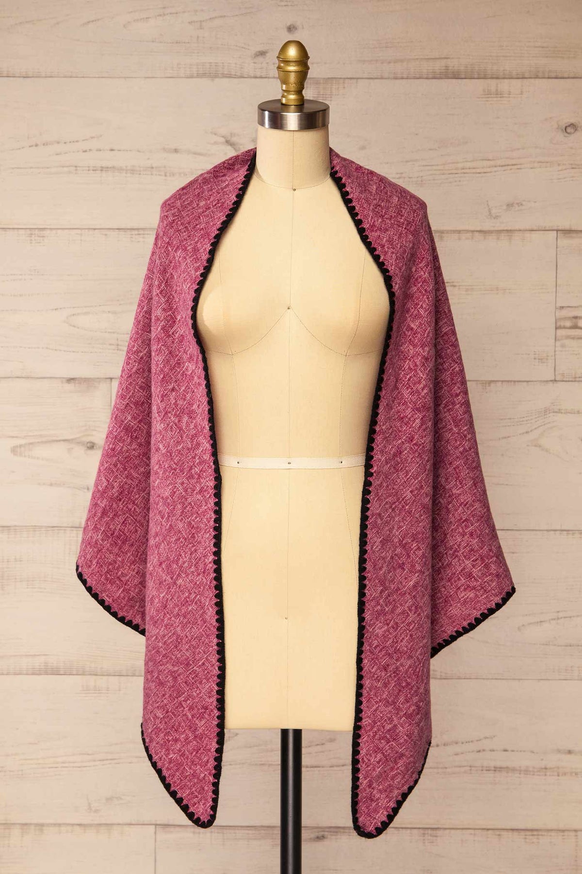 shawl front view of Yelka Pink Triangle Soft Shawl with Contrast Stitch at La petite garçonne