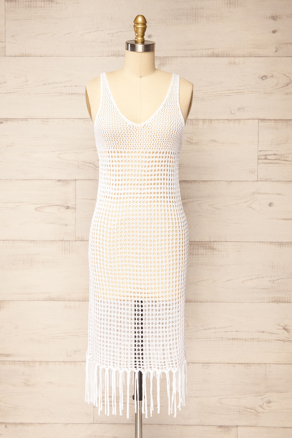 Yeri White Crochet Midi Dress w/ Fringes | La petite garonne Large Yeri White Crochet Midi Dress w/ Fringes | La petite garonne Large