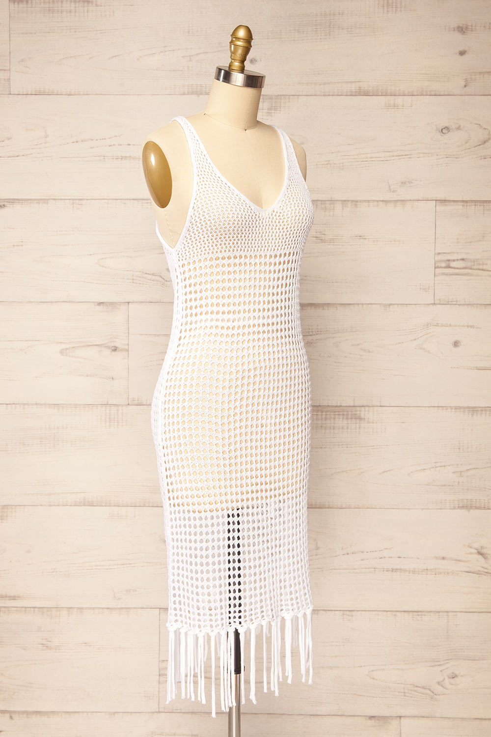 Yeri White Crochet Midi Dress w/ Fringes | La petite garçonne side view