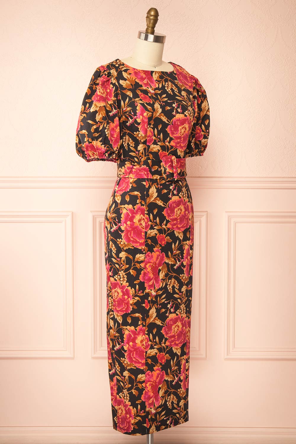 Yeseul Colourful Fitted Floral Denim Dress | Boutique 1861 side view