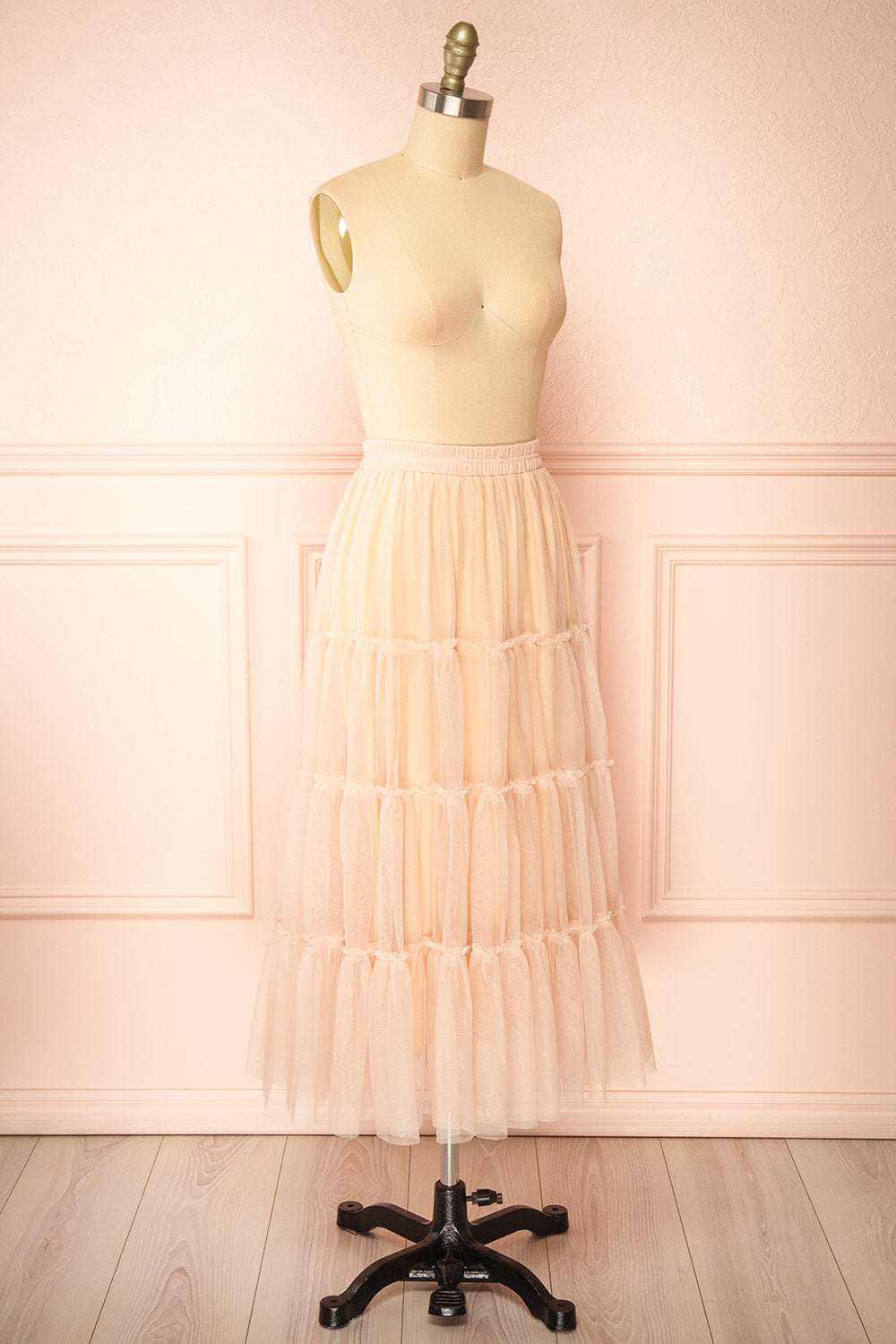 Yotsuba Blush Tiered Tulle Midi Skirt | Boutique 1861 side view