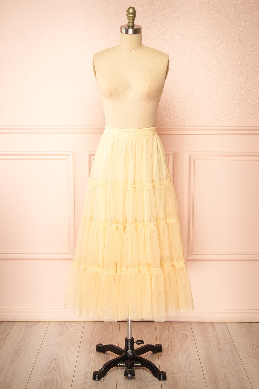 Yotsuba Yellow Tiered Tulle Midi Skirt | Boutique 1861 front view