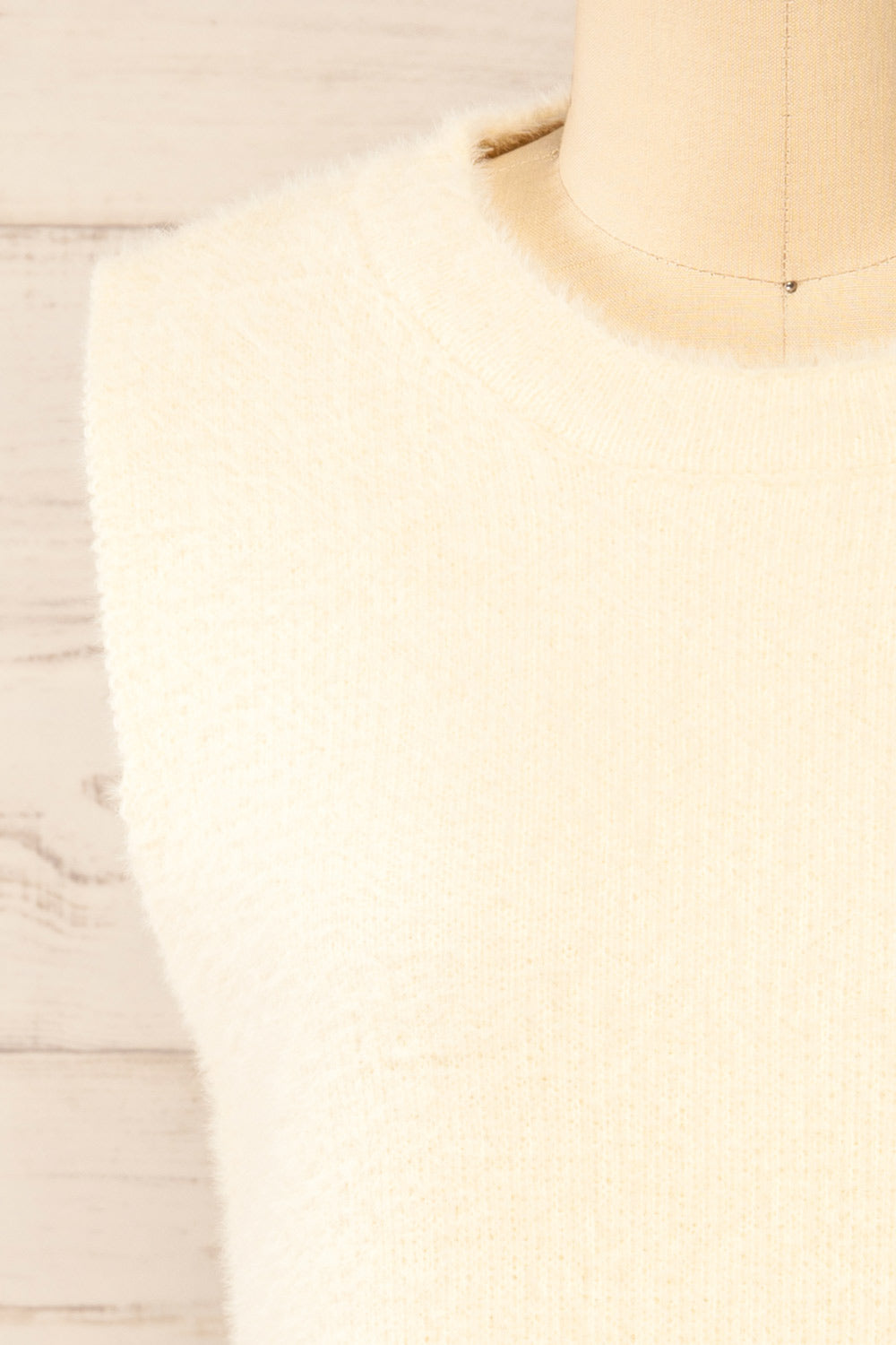 Yerevan Cream Sleeveless Knit Sweater Vest | La petite garçonne front close-up