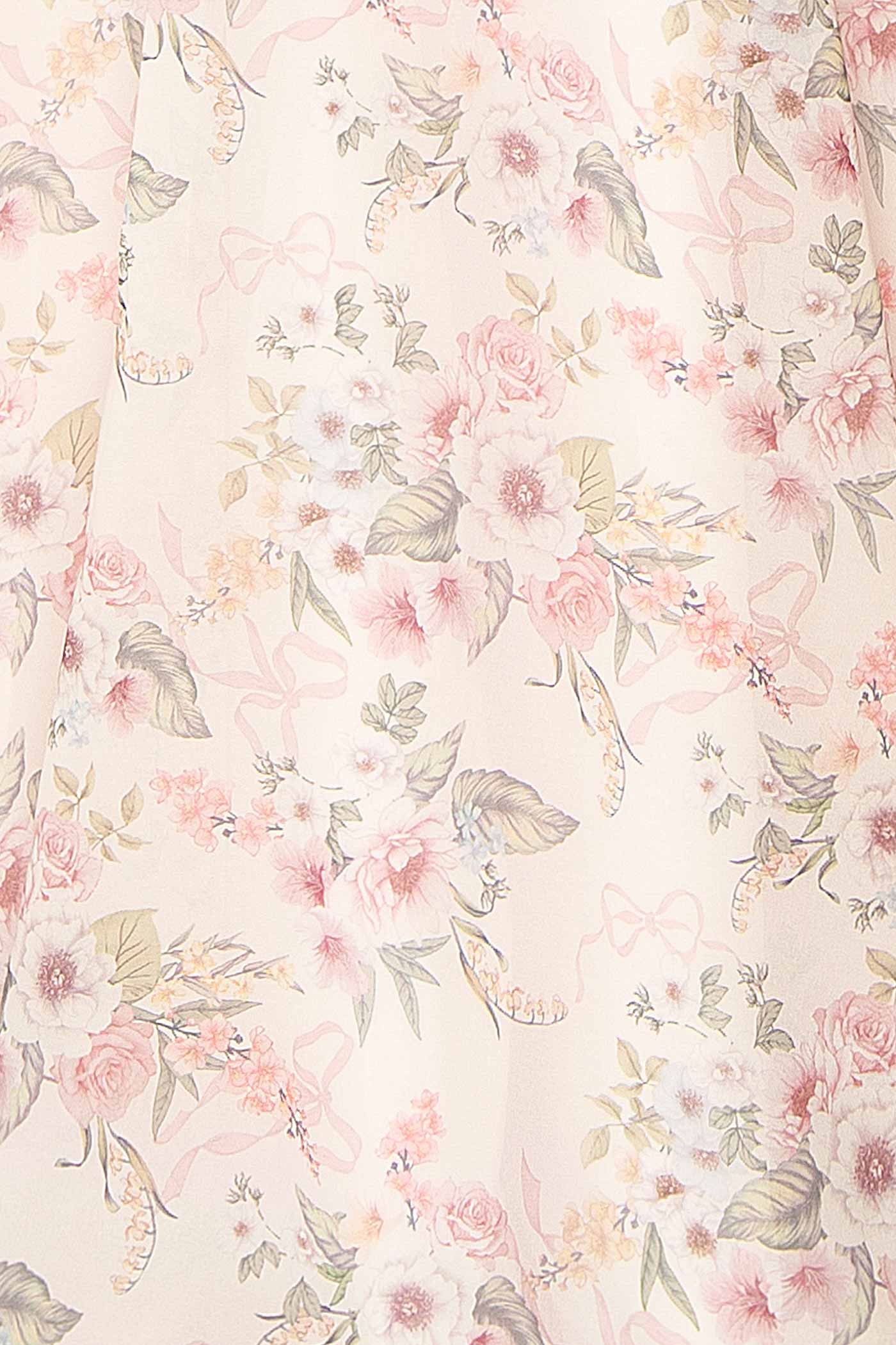 Yujun Pink Maxi Floral with Sweetheart Neckline and Scarf | Boutique 1861 fabric