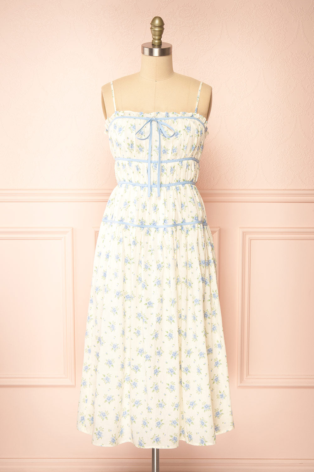 Yuriel Blue Floral | A-Line Chiffon Midi Dress Yuriel Blue Floral | A-Line Chiffon Midi Dress