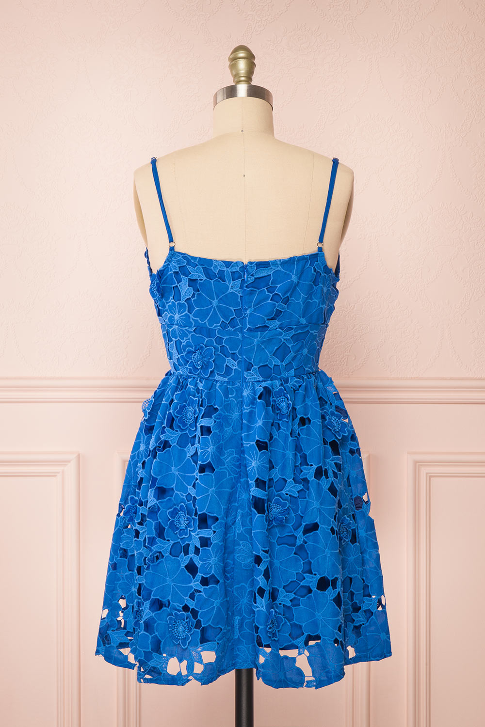 Yvette Short Blue A-Line Lace Dress | Boutique 1861 back view