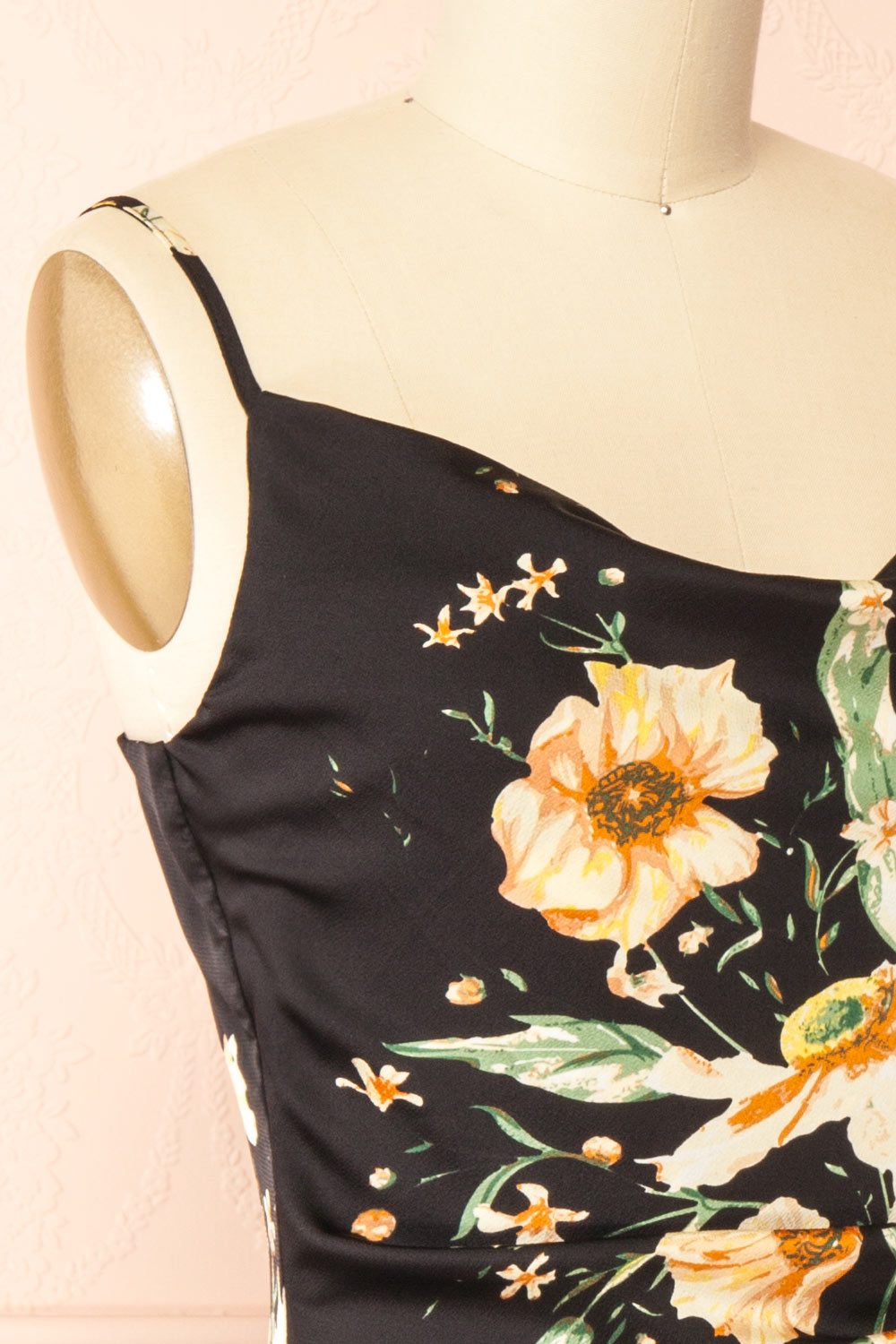 Yziah | Floral Cowl Neck Satin Midi Slip Dress