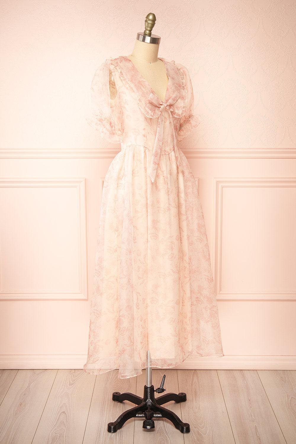 Zabelle Pink Organza Midi Dress w/ Peter Pan Collar | Boutique 1861 side view