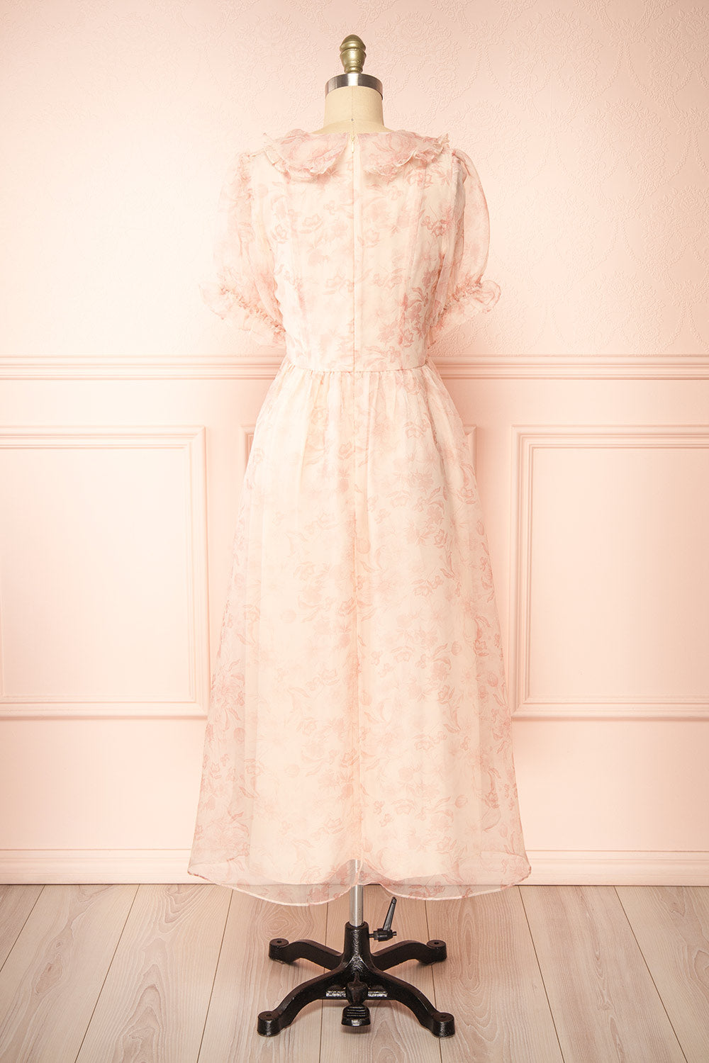 Zabelle Pink Organza Midi Dress w/ Peter Pan Collar | Boutique 1861 back view