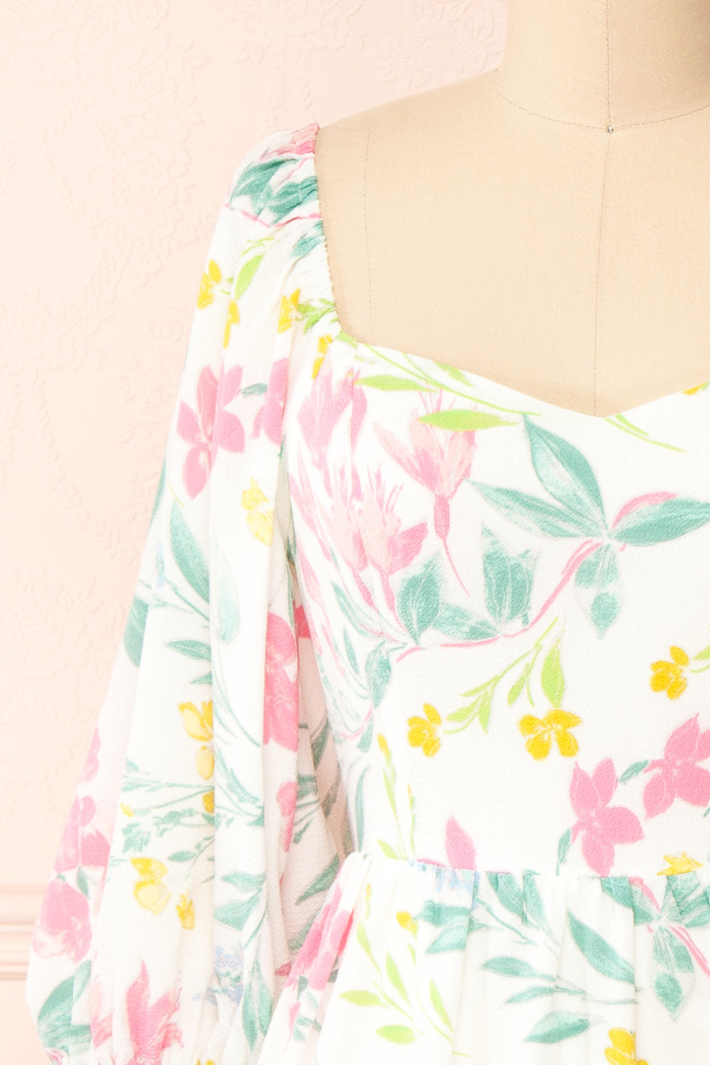 Zadie Floral Babydoll Dress w/ Sweetheart Neckline | Boutique 1861 front close-up