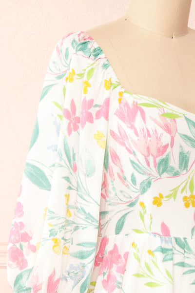 Zadie Floral Babydoll Dress w/ Sweetheart Neckline | Boutique 1861 side close-up