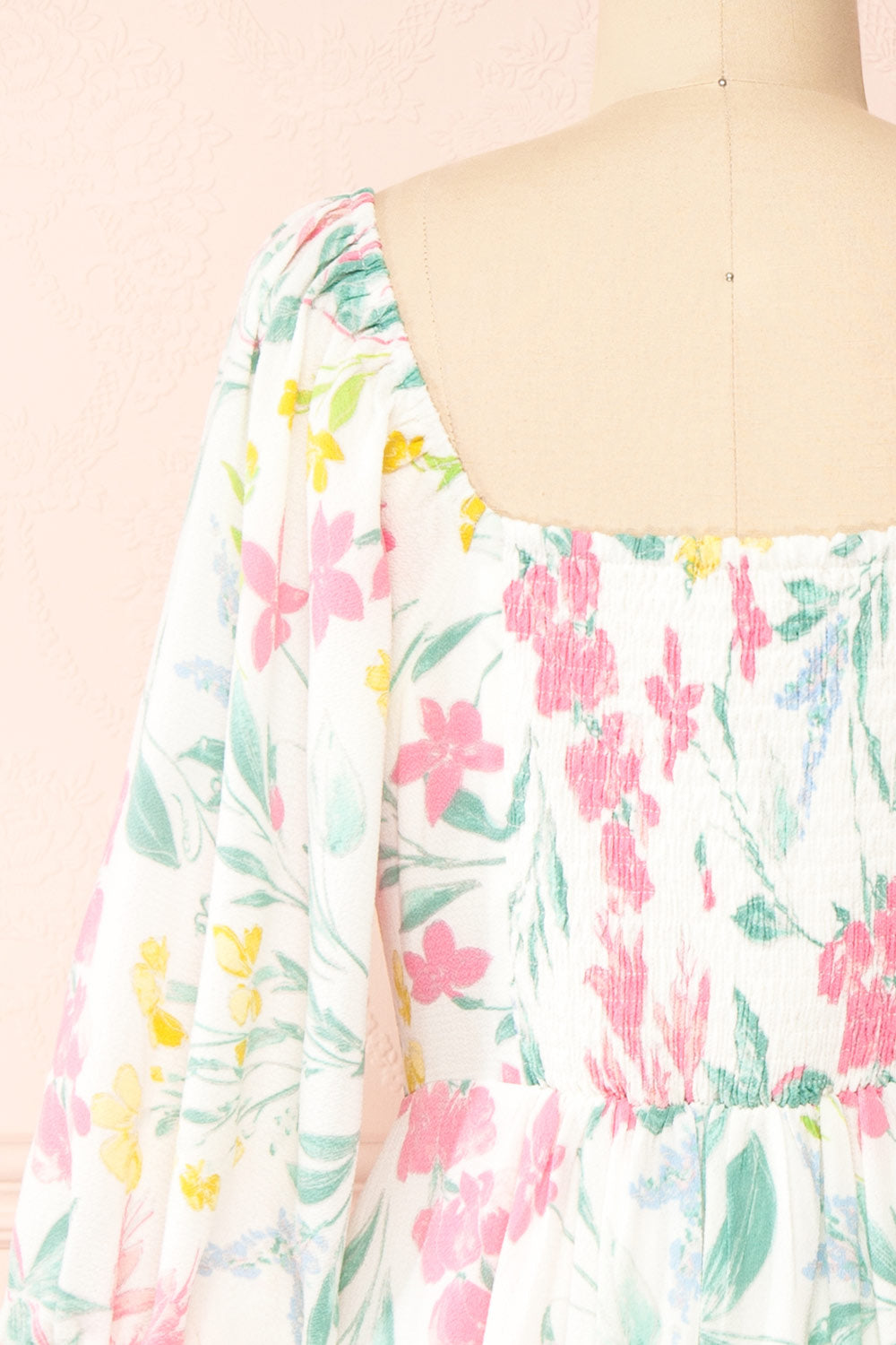 Zadie Floral Babydoll Dress w/ Sweetheart Neckline | Boutique 1861 back close-up
