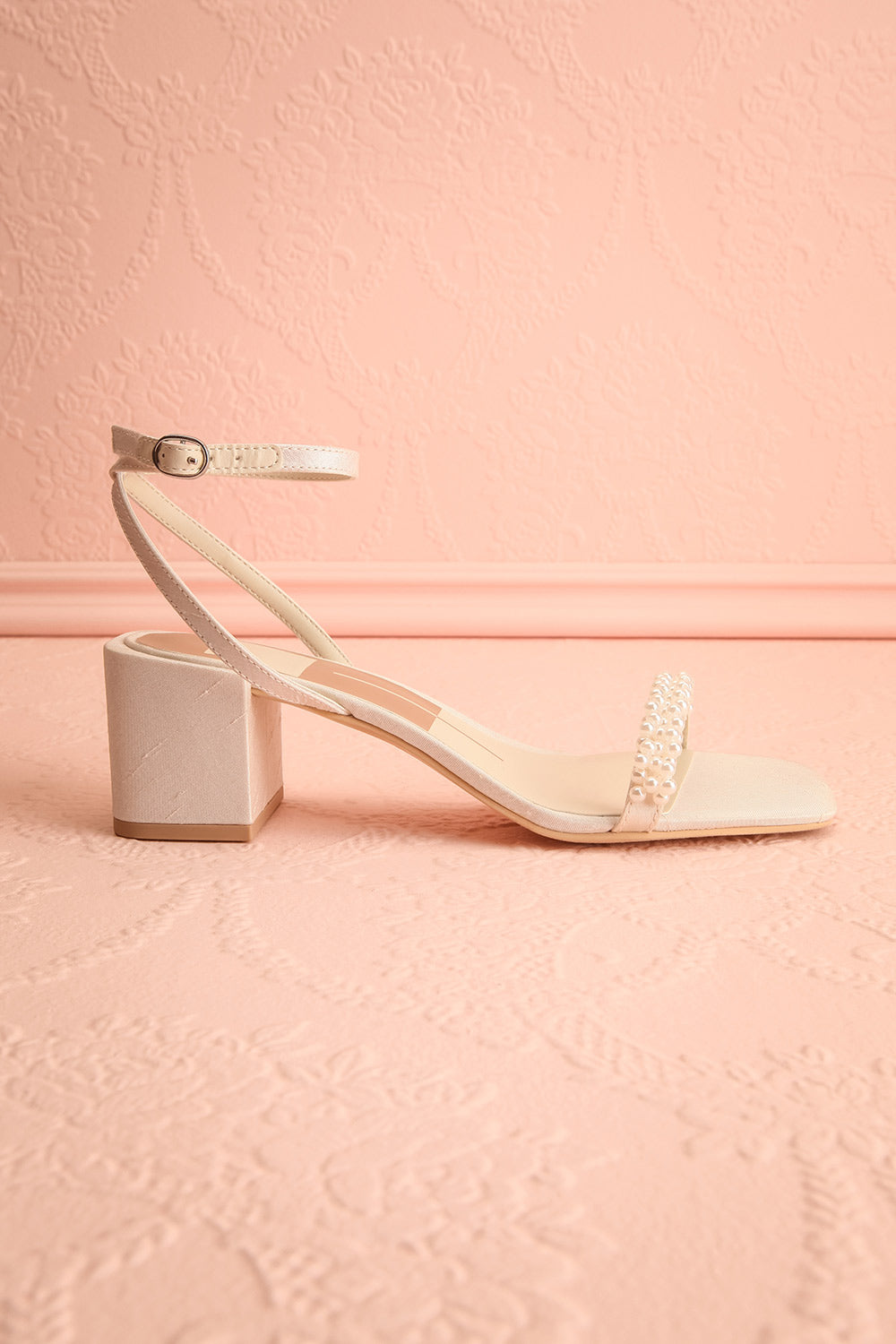Zalima Ivory Heeled Sandals with Pearls | Boudoir 1861 side view