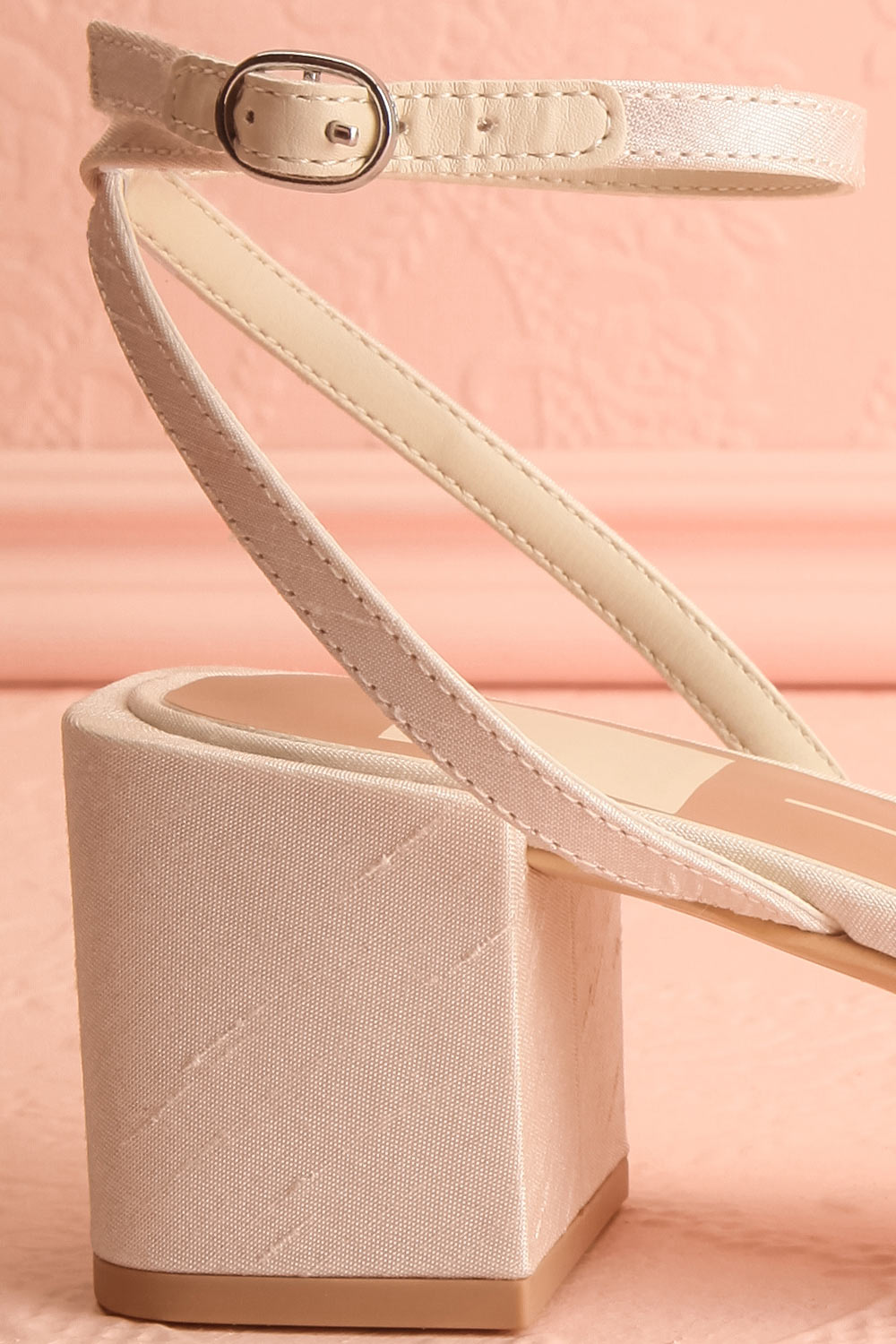 Zalima Ivory Heeled Sandals with Pearls | Boudoir 1861 side heel