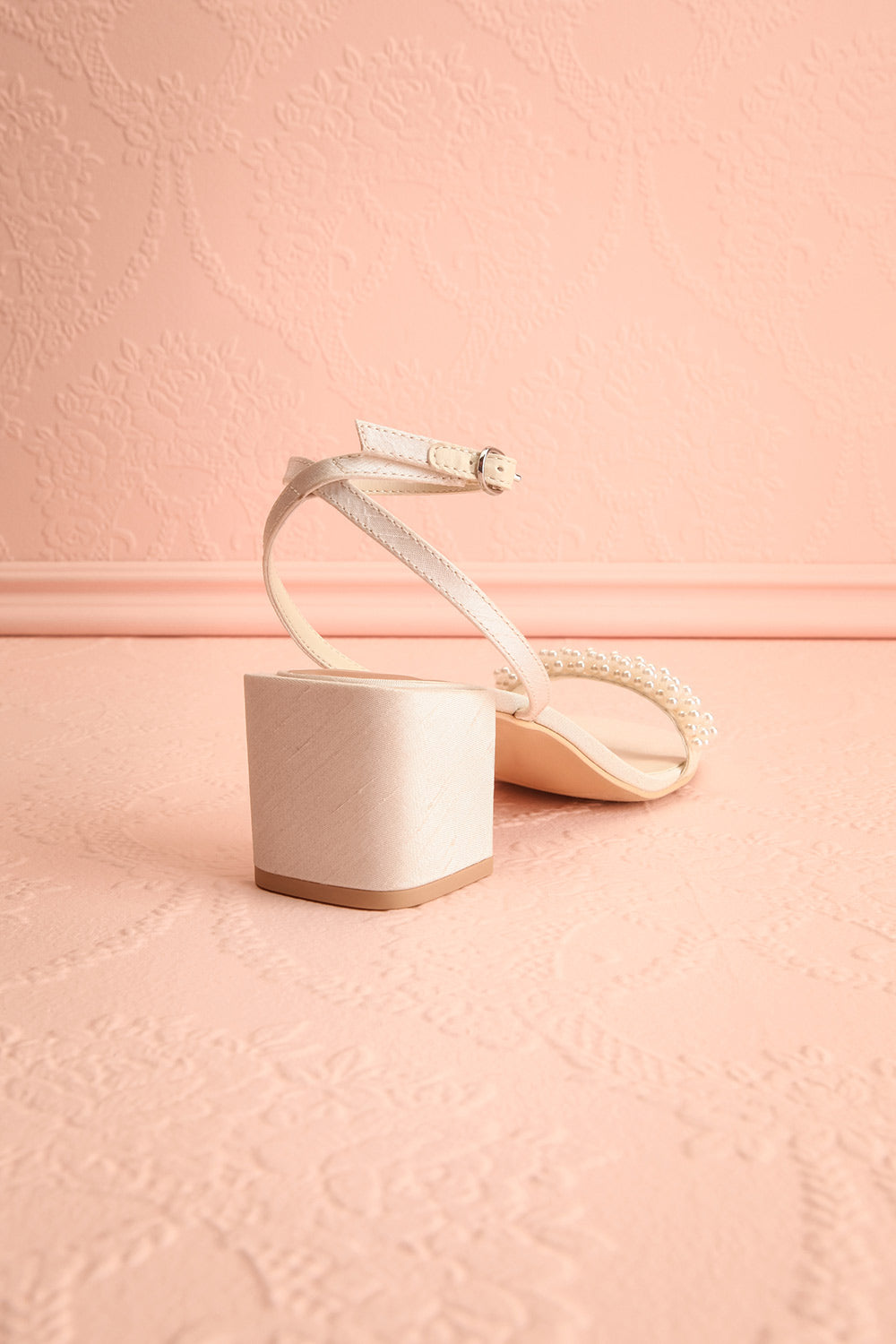 Zalima Ivory Heeled Sandals with Pearls | Boudoir 1861 back view
