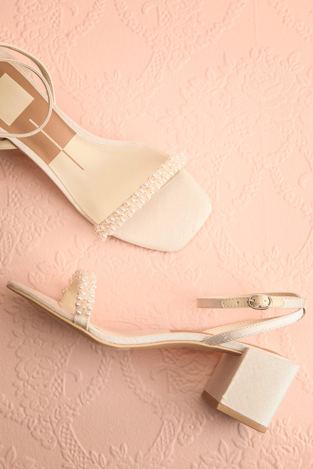 Zalima Ivory Heeled Sandals with Pearls | Boudoir 1861 flat view