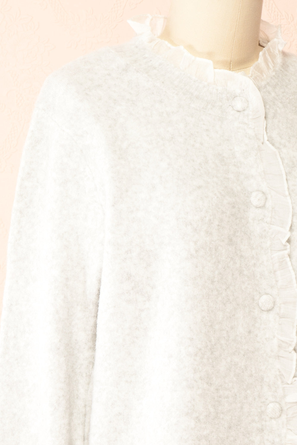 Zamina Grey Cardigan with Ruffles Trim | Boutique 1861 side