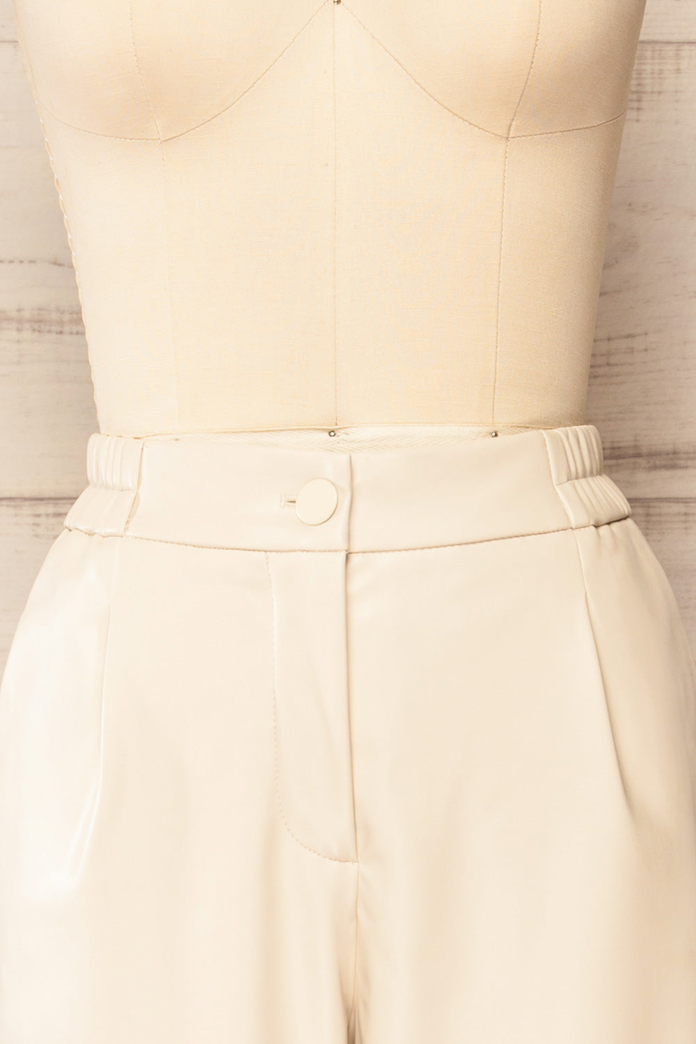 Zander Beige Faux-Leather Pants | La petite garçonne front