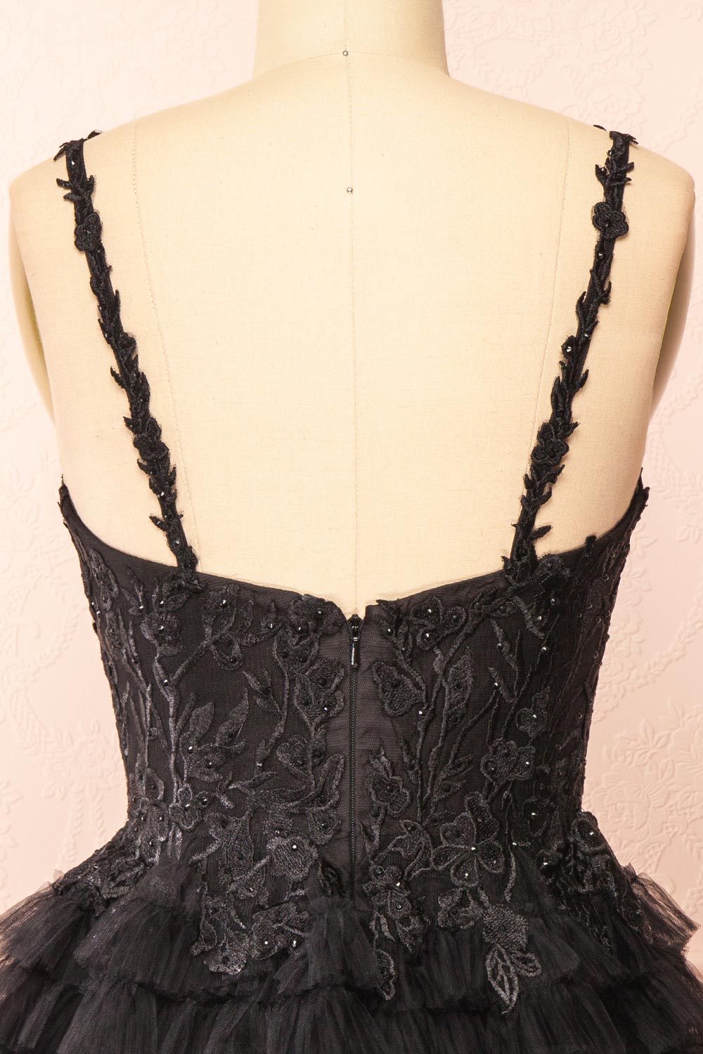 Zarielle Short Black Tulle Tiered Dress | Boutique 1861 back close-up