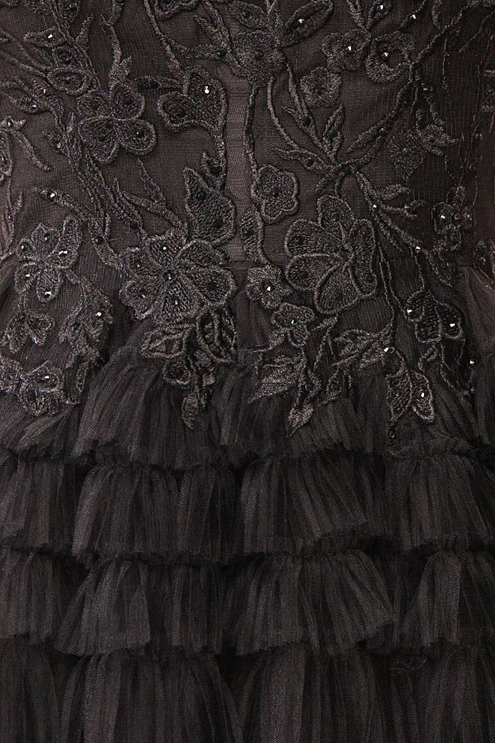 Zarielle Short Black Tulle Tiered Dress | Boutique 1861 fabric