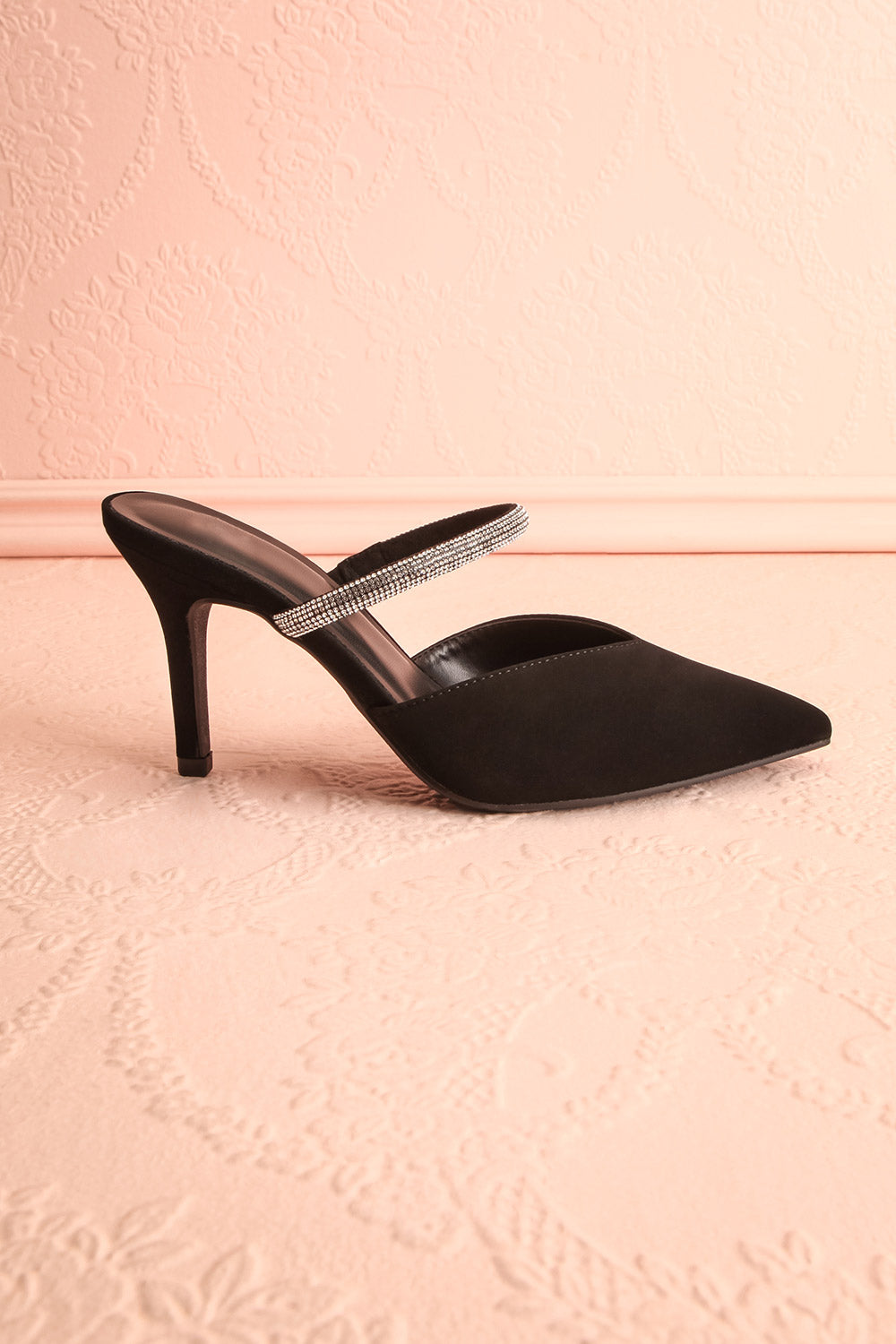 Zarira Slip-On Heels w/ Rhinestone Strap | Boutique 1861 side view