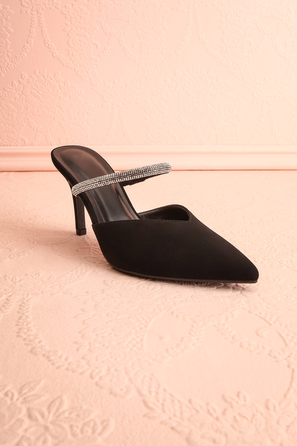 Zarira Slip-On Heels w/ Rhinestone Strap | Boutique 1861 front view