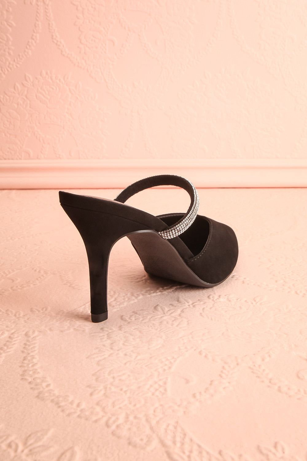 Zarira Slip-On Heels w/ Rhinestone Strap | Boutique 1861 back view