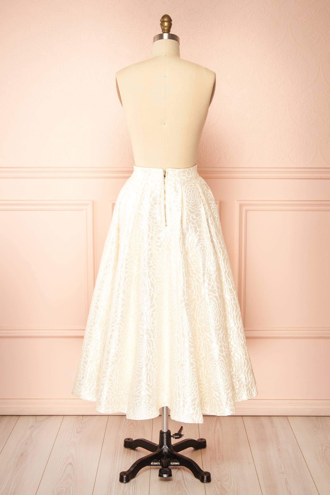 Zenara Ivory Floral Jacquard A-Line Midi Skirt with Pockets | Boudoir 1861 back view