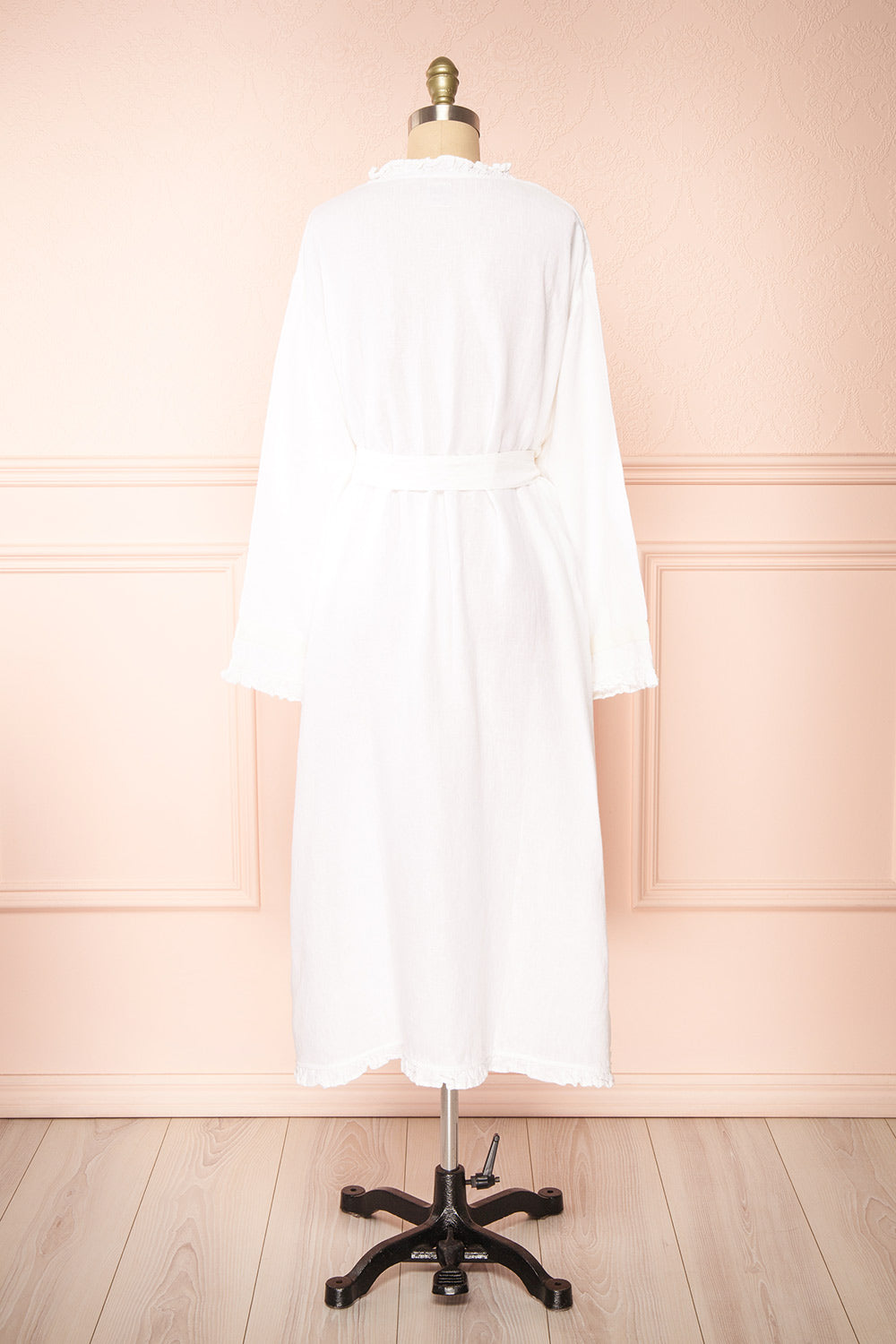 Zenaria White Linen Kimono w/ Ruffles | Boutique 1861 back view