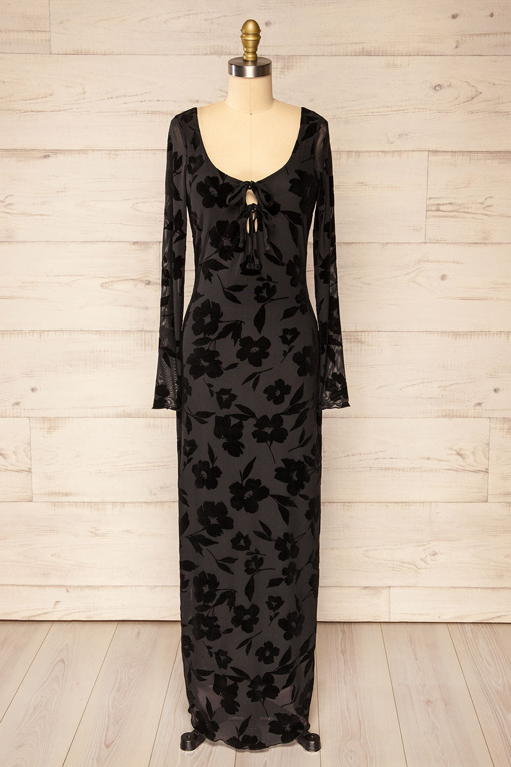 Zennor Black Mesh Floral Dress w/ Long Sleeves | La petite garçonne front view