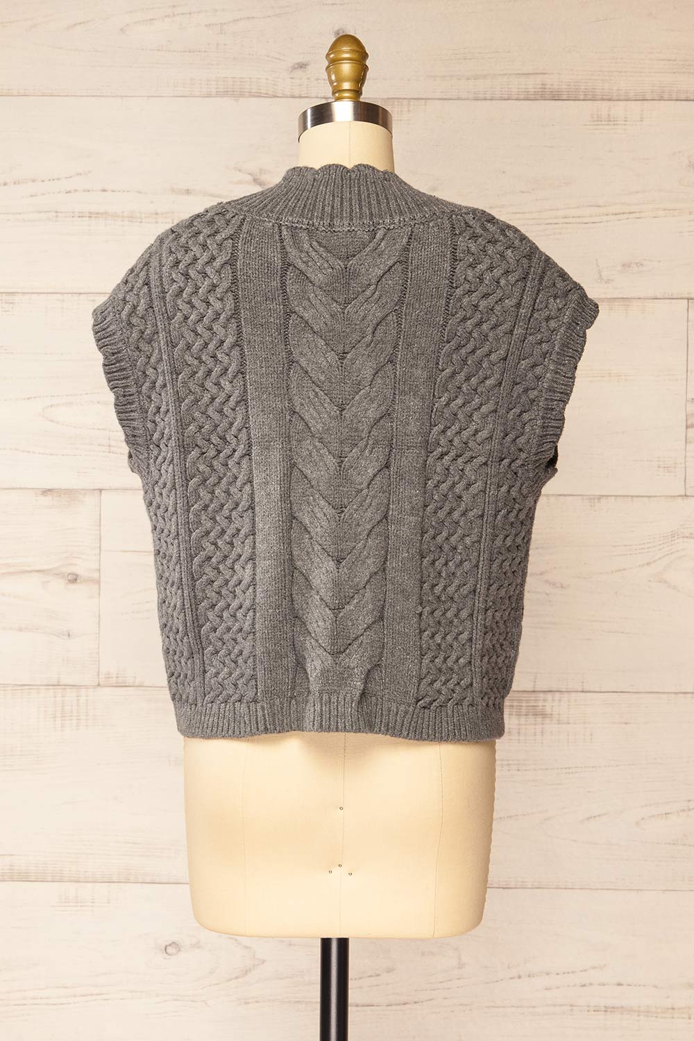 Zenon Grey Sleeveless Cable Knit Vest | La petite garçonne back view