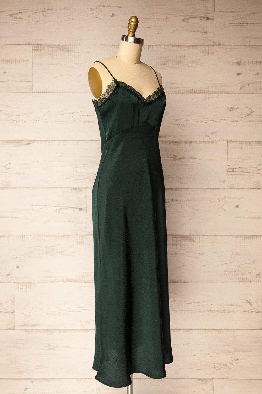 Zephara Green Satin Dress with Lace | La petite garçonne side view