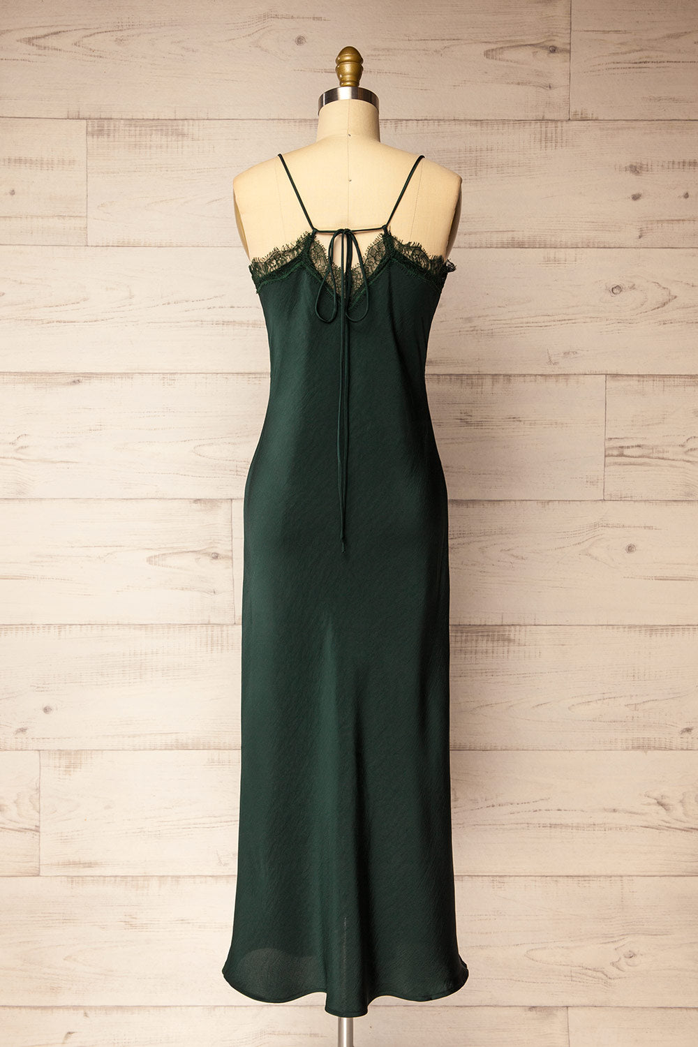 Zephara Green Satin Dress with Lace | La petite garçonne back view