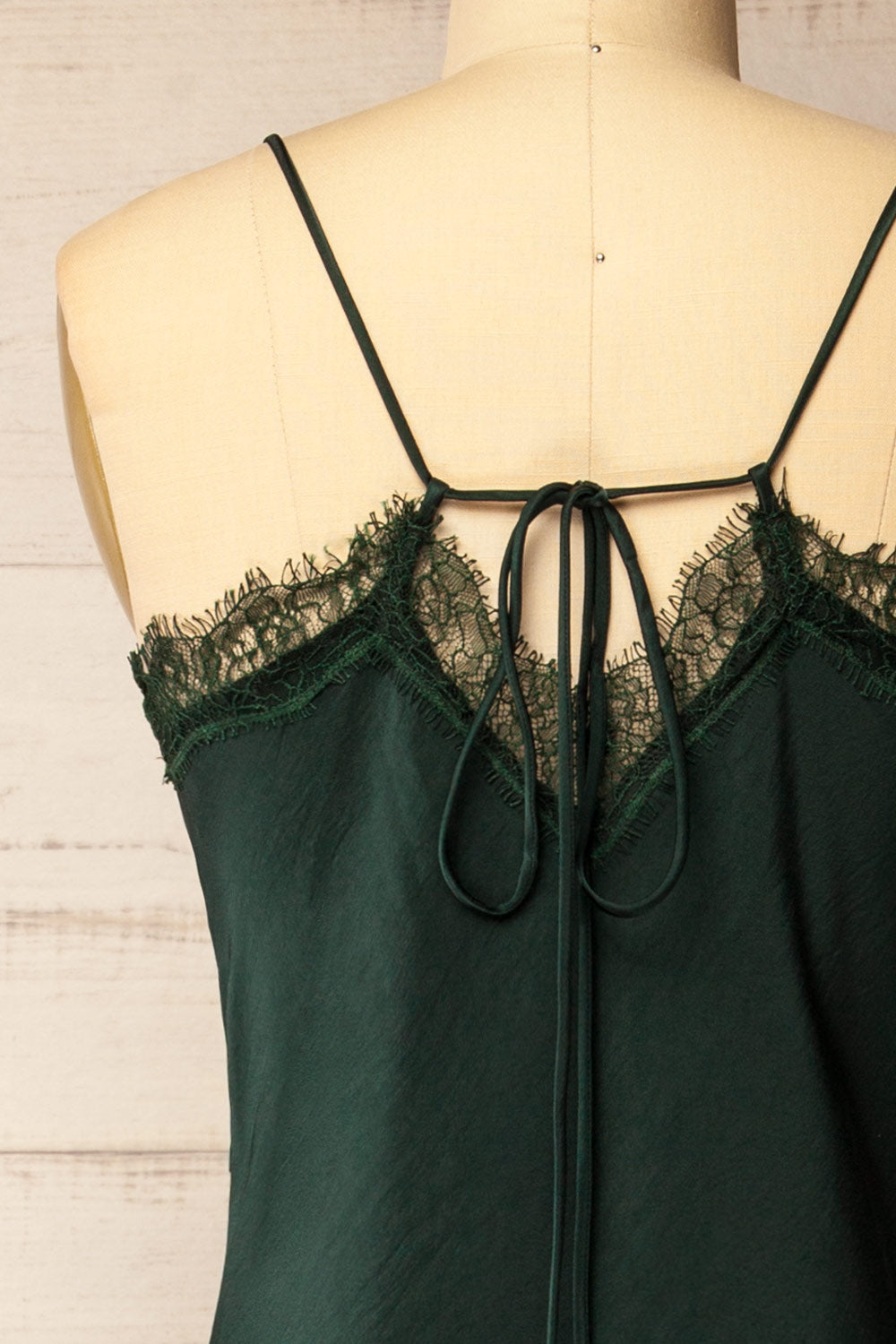 Zephara Green Satin Dress with Lace | La petite garçonne back