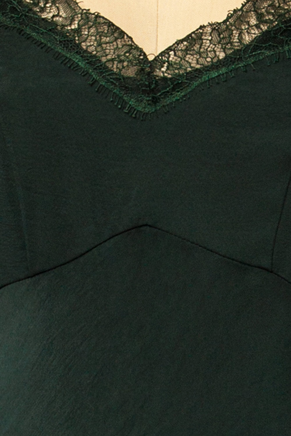 Zephara Green Satin Dress with Lace | La petite garçonne fabric