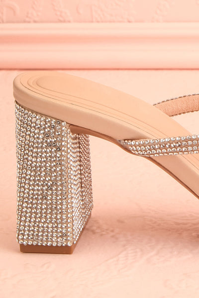 Zephra Beige Strappy Sandals w/ Crystals | Boutique 1861 side back close-up