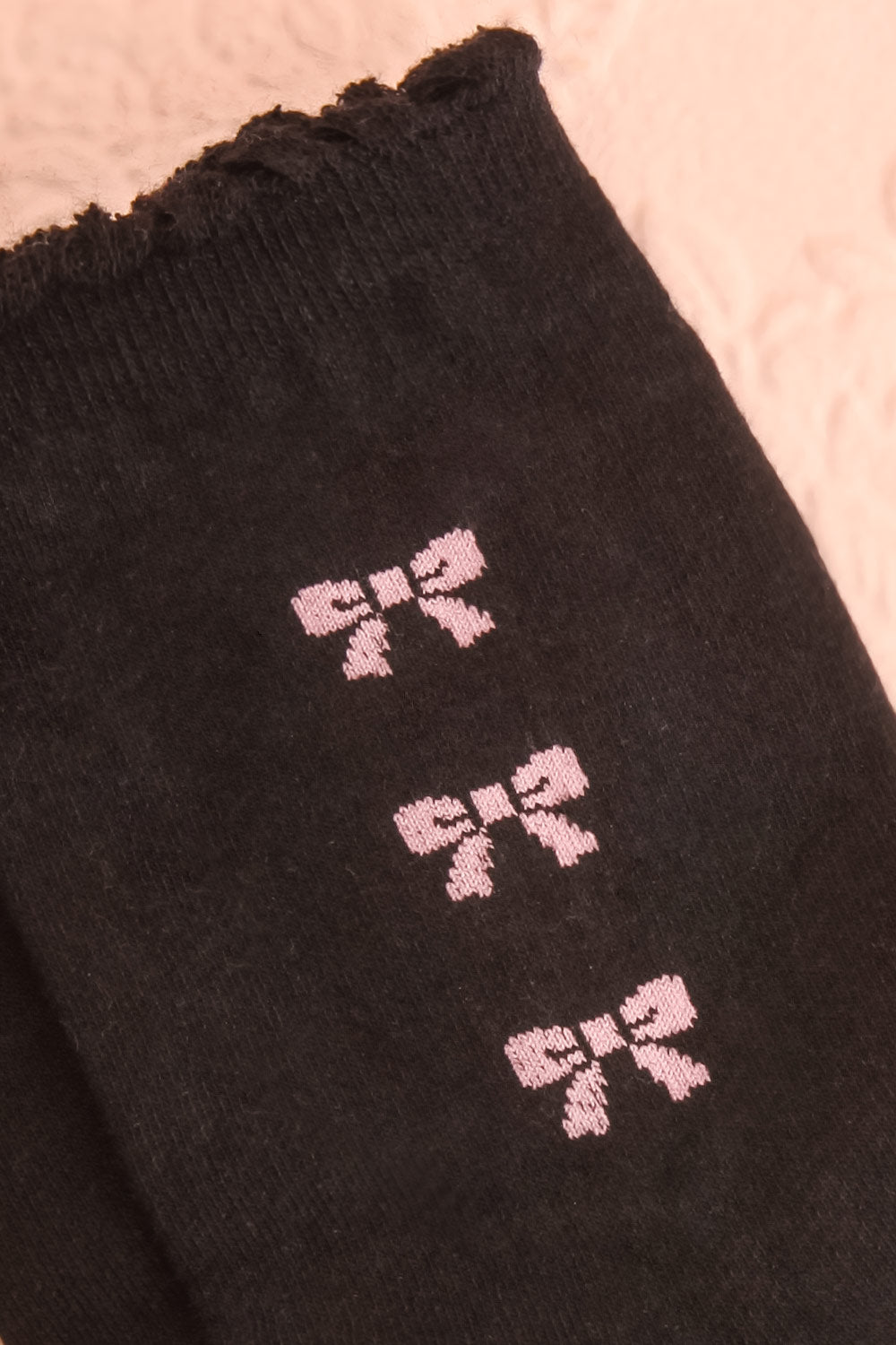 Zeta Black Socks w/ 3 Pink Bows | Boutique 1861 close-up